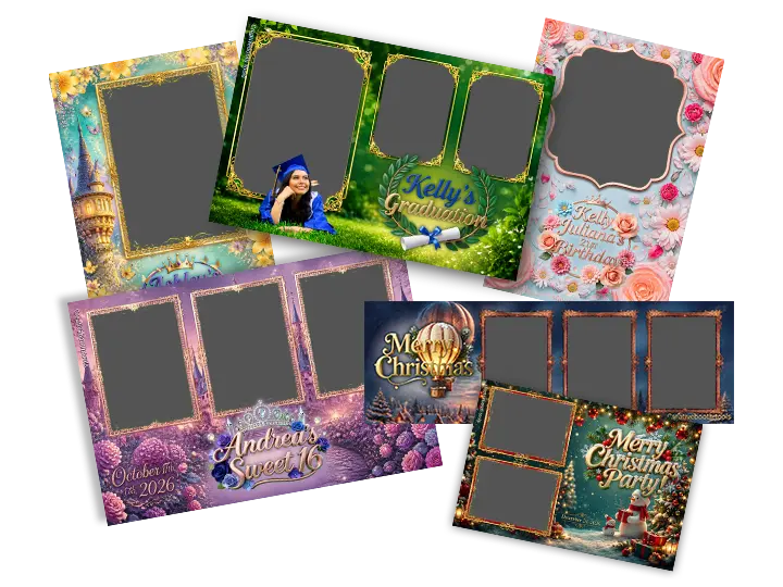 Collage of photo booth templates made with the Premium Template Generator