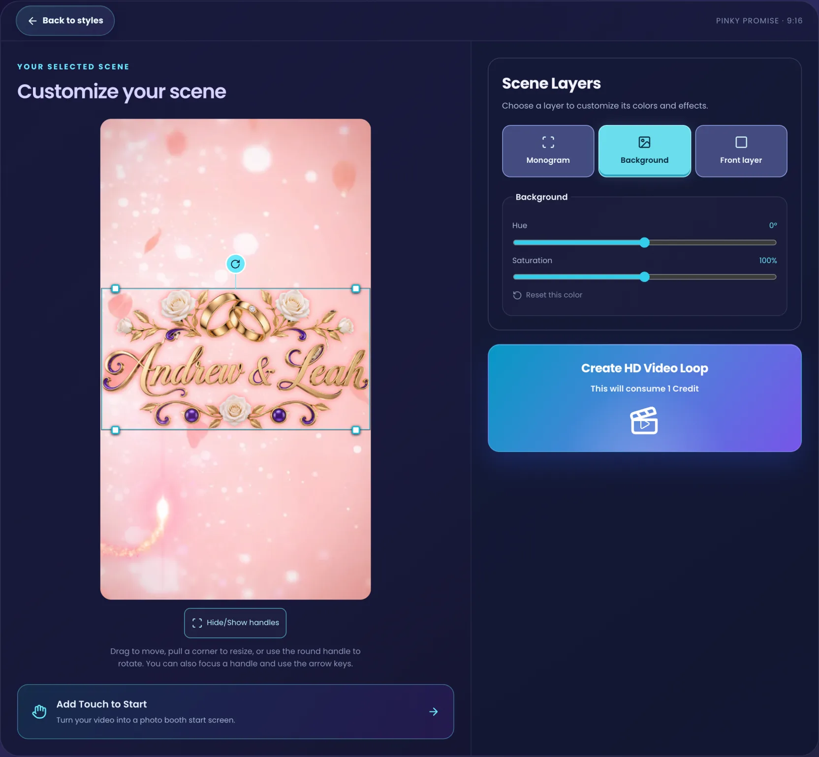 The Scene Editor with the live preview on the left and the Scene Layers tabs with the Background colour controls on the right